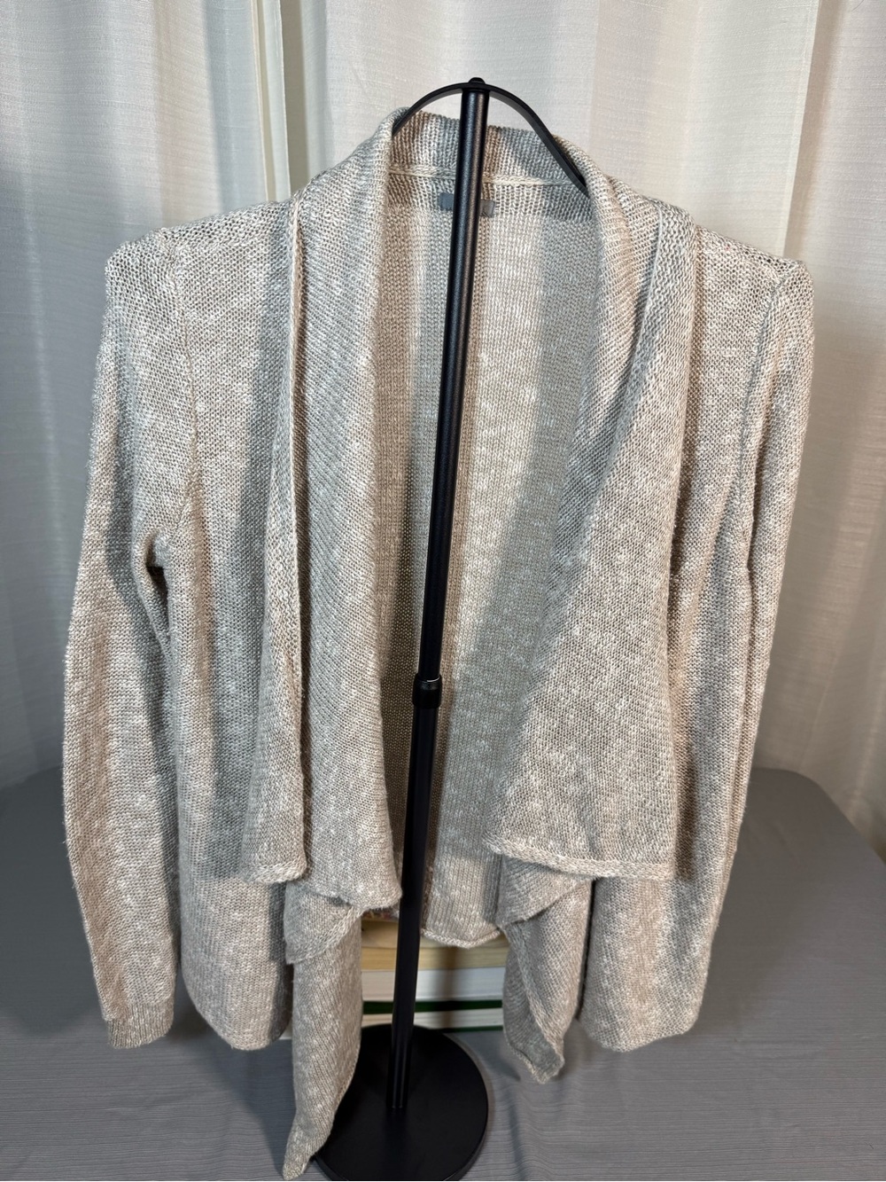 aerie Draped Open-Front Cardigan in Light Gray